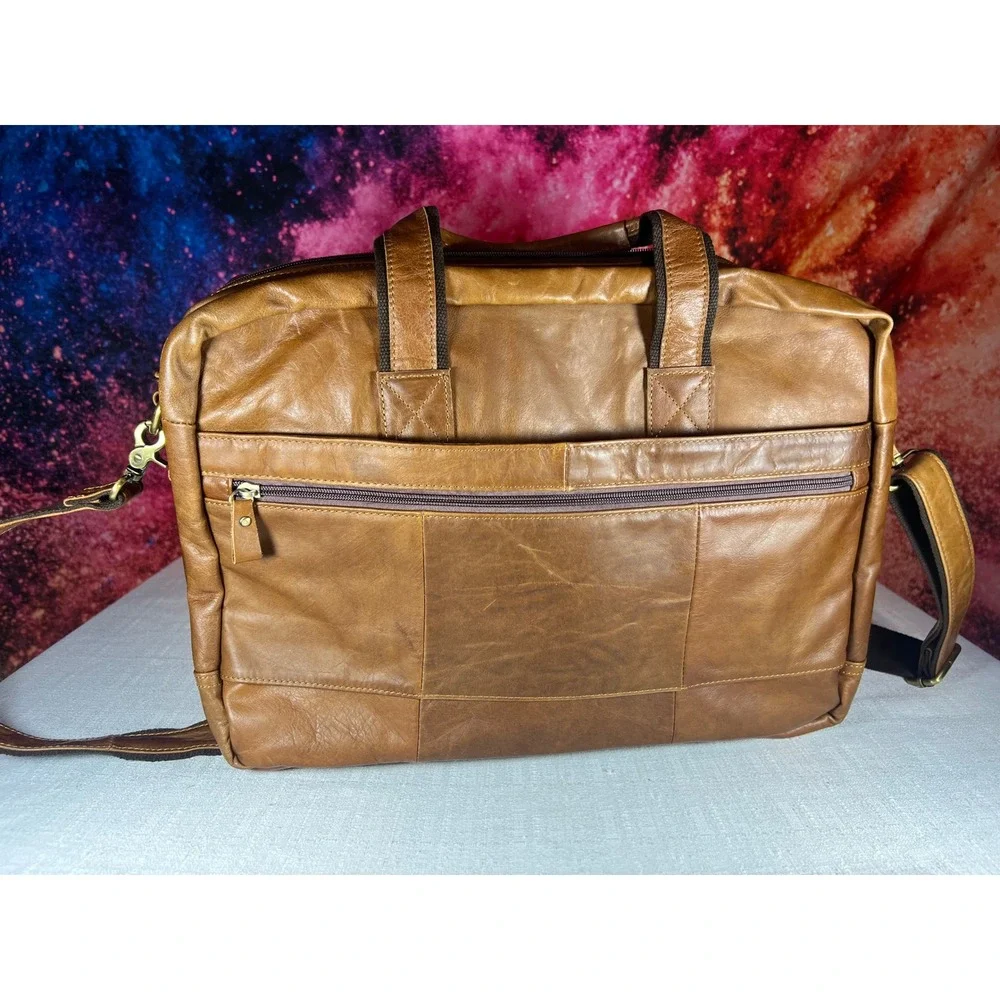Baigio Leather Messenger Bag Brown Briefcase Laptop Shoulder Crossbody Mens